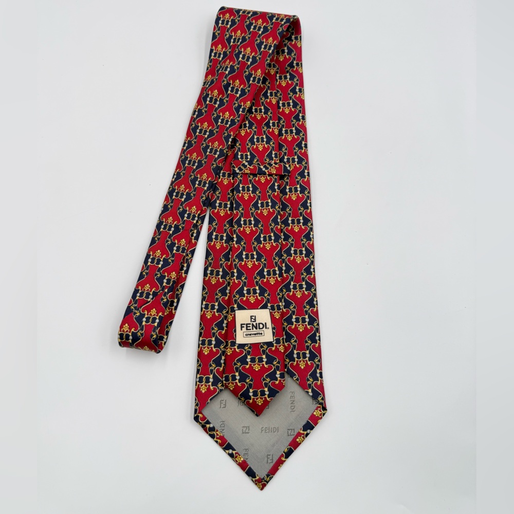 Fendi 100% Silk Classic Neck Tie Geometric Stirrups Vintage